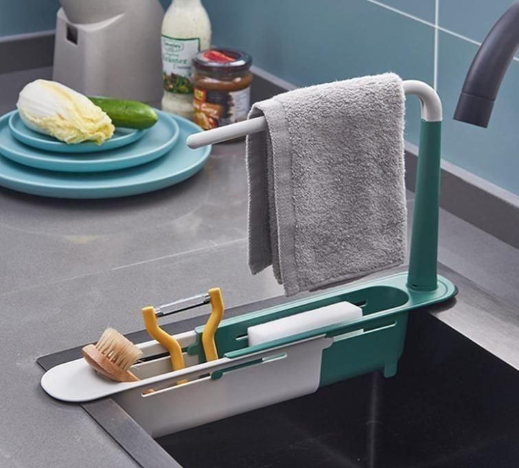 Adjustable Sink Organizer – Waterproof Plastic Storage Rack for Sponges & Scrubbers (Fits 10–16 inch Sinks, Assorted Color)