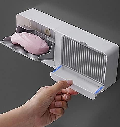 Wall-Mounted Double Bar Soap Box with Lid – Self-Adhesive, Waterproof, Durable Plastic Soap Holder (2 Compartments, Pack of 1)