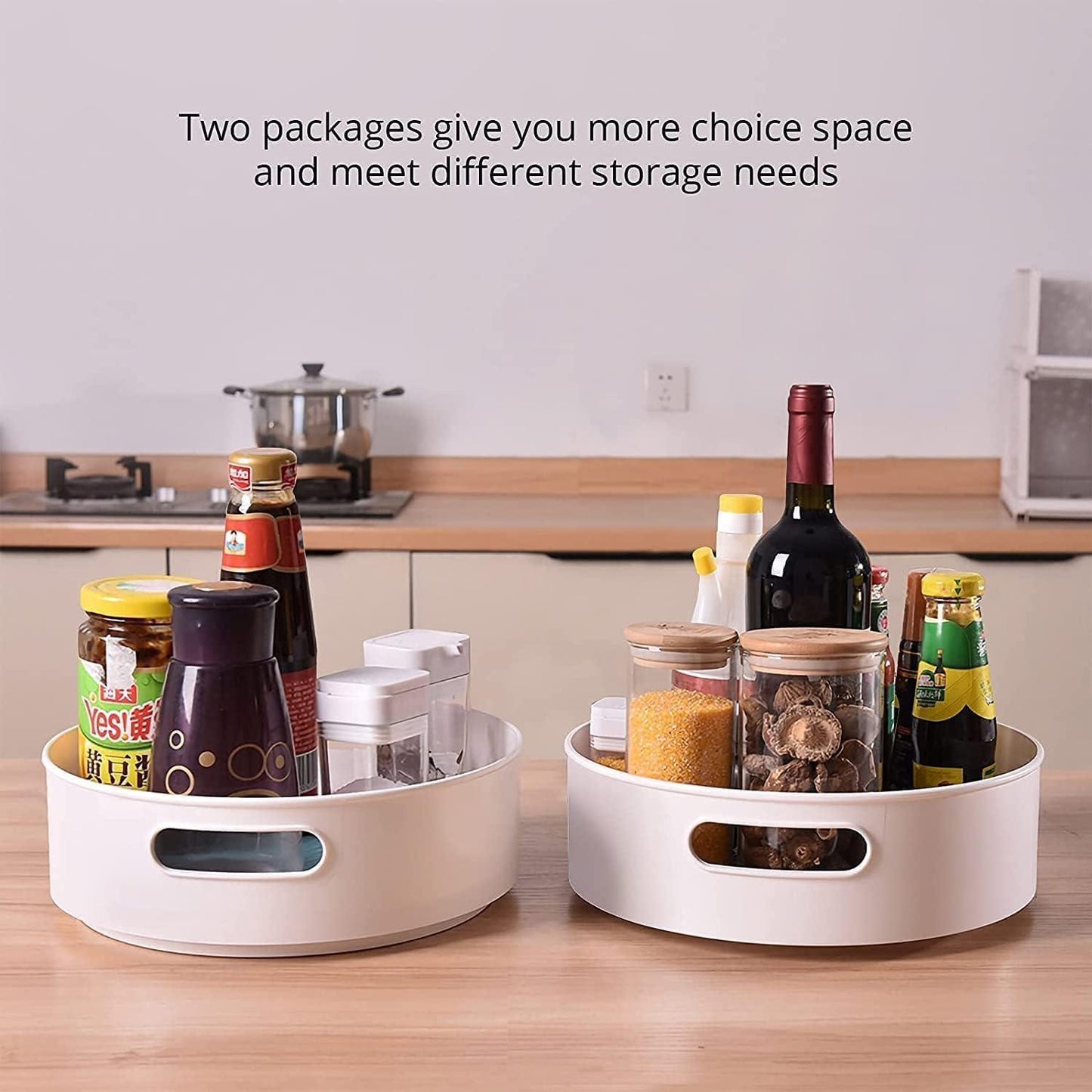 Multi-Purpose 360° Rotating Organizer Tray – Kitchen Spice Rack, Cosmetic & Bathroom Storage (Pack of 1, Off-White Cream)