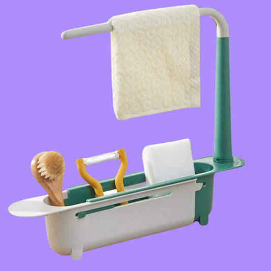 Adjustable Sink Organizer – Waterproof Plastic Storage Rack for Sponges & Scrubbers (Fits 10–16 inch Sinks, Assorted Color)