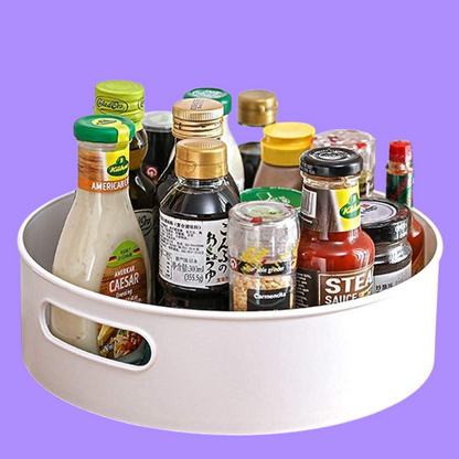 Multi-Purpose 360° Rotating Organizer Tray – Kitchen Spice Rack, Cosmetic & Bathroom Storage (Pack of 1, Off-White Cream)