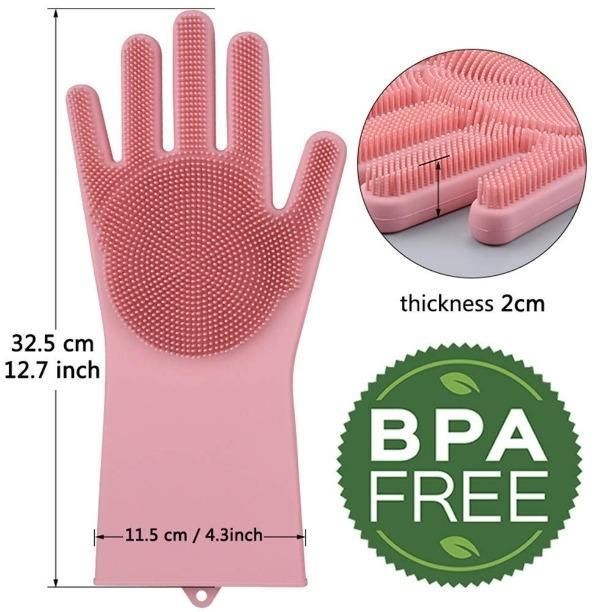 Magic Silicone Cleaning Gloves – Heat Resistant, Multipurpose Dishwashing & Scrubbing Gloves for Kitchen, Bathroom, Car & Pet Care (Pack of 2)
