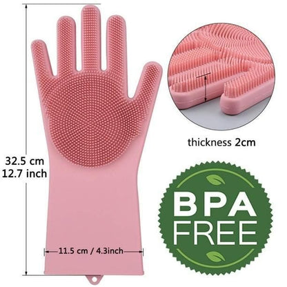 Magic Silicone Cleaning Gloves – Heat Resistant, Multipurpose Dishwashing & Scrubbing Gloves for Kitchen, Bathroom, Car & Pet Care (Pack of 2)