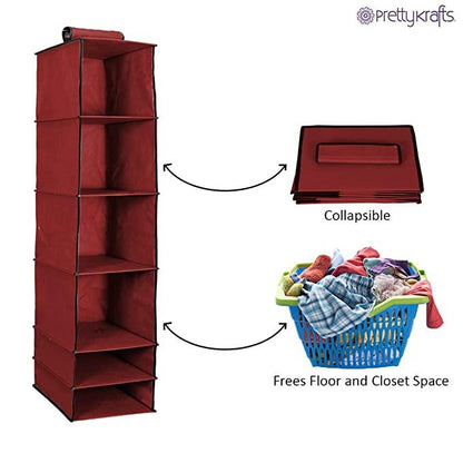 Foldable Hanging Wardrobe Organizer – 6 Shelf Non-Woven Closet Hanging Storage (Pack of 1)