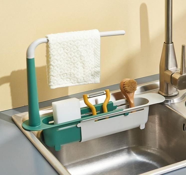 Adjustable Sink Organizer – Waterproof Plastic Storage Rack for Sponges & Scrubbers (Fits 10–16 inch Sinks, Assorted Color)