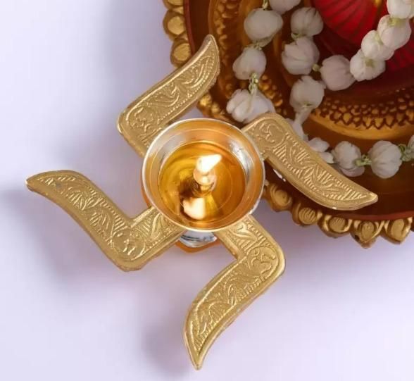 Brass Swastik Pooja Diya – Ideal for Diwali, Navratri & Gifting