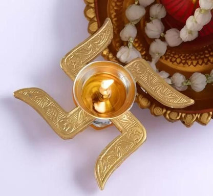 Brass Swastik Pooja Diya – Ideal for Diwali, Navratri & Gifting