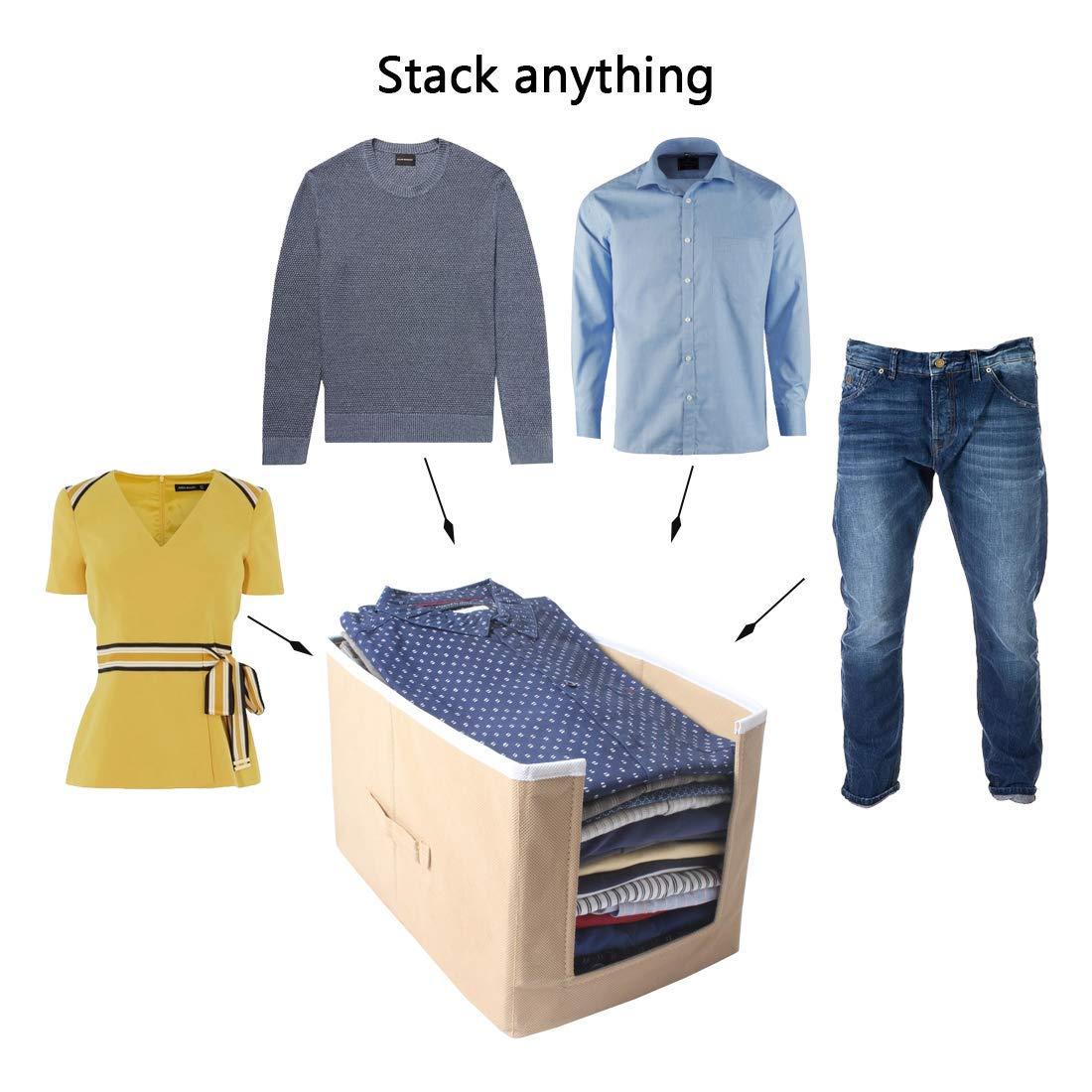 Shirt Stacker Closet Organizer – Foldable Non-Woven Clothing Storage Box (Pack of 4, Holds 12 Shirts Each)