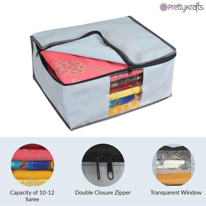 Saree Cover – Solid Non-Woven Fabric Saree Organizer with Zip Closure (Pack of 3, Grey, Fits 10–12 Sarees Each)