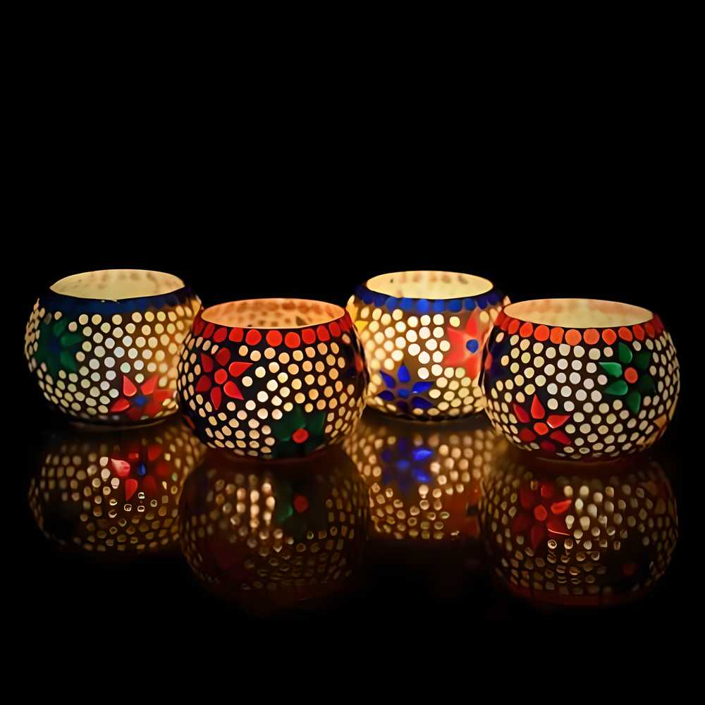 Mosaic Glass Decorative Tea Light Holders – Set of 4 .