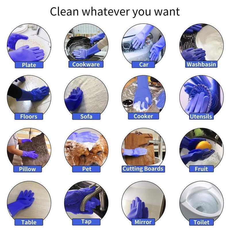 Magic Silicone Cleaning Gloves – Heat Resistant, Multipurpose Dishwashing & Scrubbing Gloves for Kitchen, Bathroom, Car & Pet Care (Pack of 2)