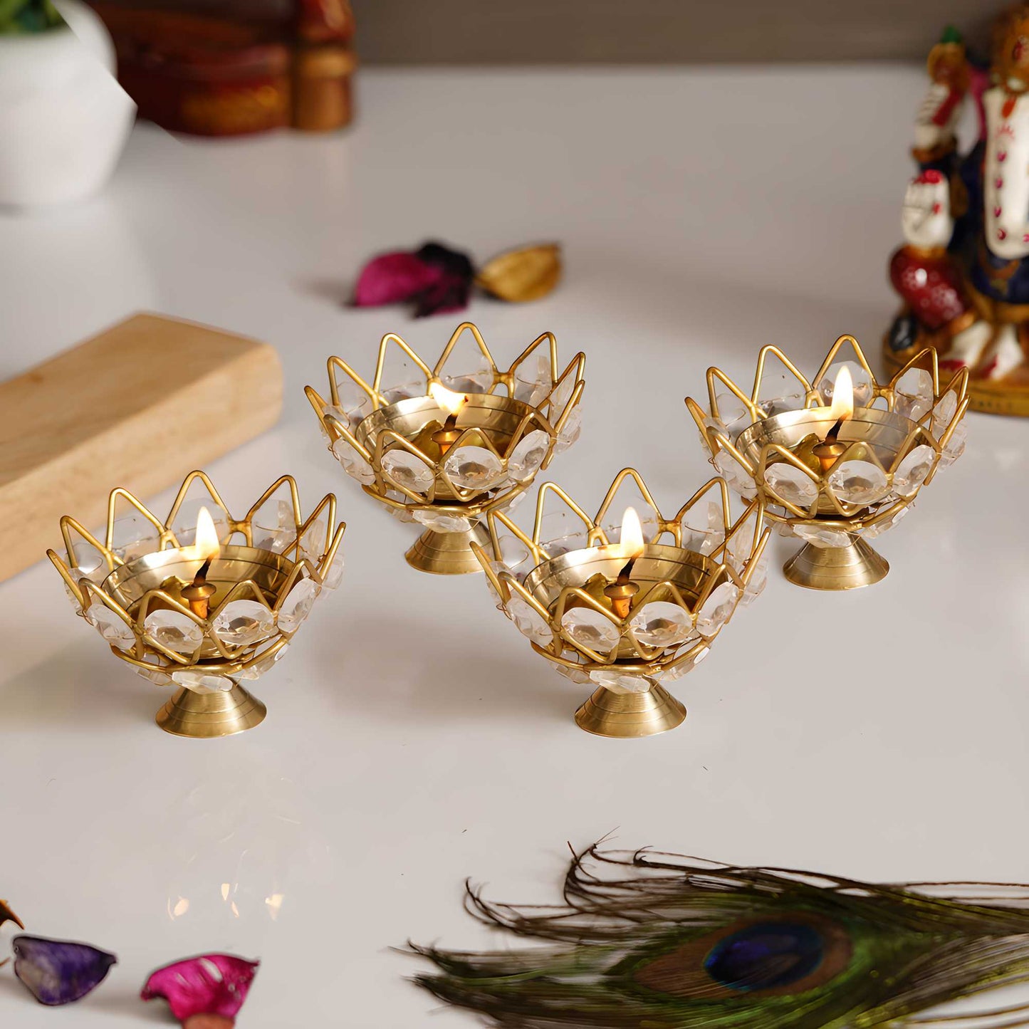 eCraftIndia Decorative Lotus Crystal Holders