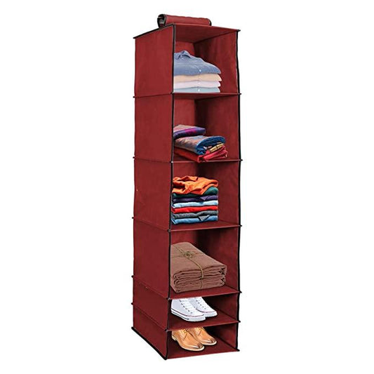 Foldable Hanging Wardrobe Organizer – 6 Shelf Non-Woven Closet Hanging Storage (Pack of 1)