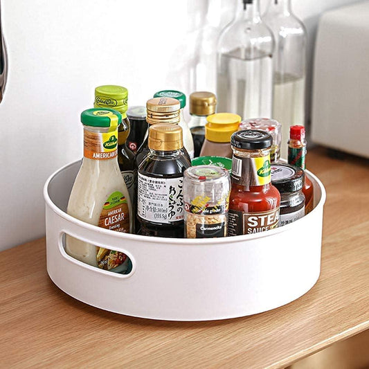 Multi-Purpose 360° Rotating Organizer Tray – Kitchen Spice Rack, Cosmetic & Bathroom Storage (Pack of 1, Off-White Cream)