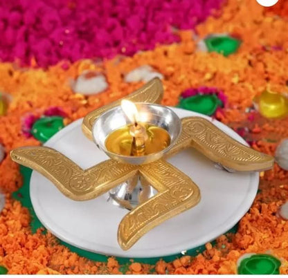 Brass Swastik Pooja Diya – Ideal for Diwali, Navratri & Gifting