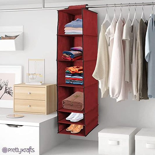 Foldable Hanging Wardrobe Organizer – 6 Shelf Non-Woven Closet Hanging Storage (Pack of 1)