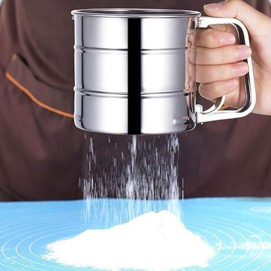 Steel Flour Sifter – Manual Hand Press Atta Chhani, Large Capacity Stainless Steel Sieve for Baking, Sugar & Coffee Powder