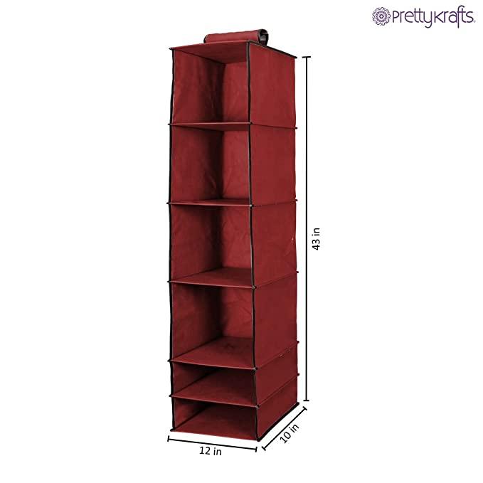 Foldable Hanging Wardrobe Organizer – 6 Shelf Non-Woven Closet Hanging Storage (Pack of 1)