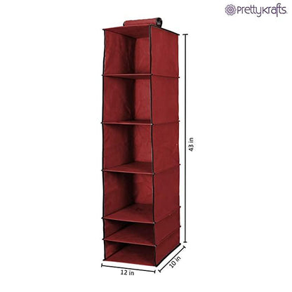 Foldable Hanging Wardrobe Organizer – 6 Shelf Non-Woven Closet Hanging Storage (Pack of 1)