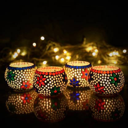 Mosaic Glass Decorative Tea Light Holders – Set of 4 .