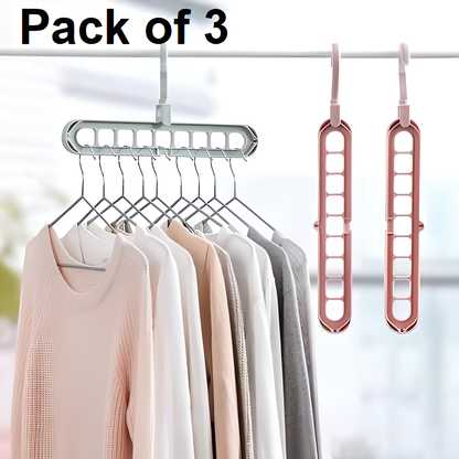 Multi-Functional Adjustable & Folding Clothes Hanger (Pack of 3) – Plastic, Anti-Slip, Space-Saving & Portable Wardrobe Organizer