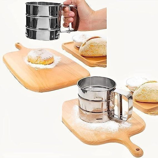 Steel Flour Sifter – Manual Hand Press Atta Chhani, Large Capacity Stainless Steel Sieve for Baking, Sugar & Coffee Powder