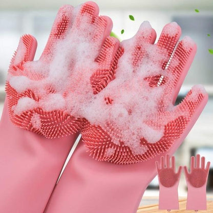 Magic Silicone Cleaning Gloves – Heat Resistant, Multipurpose Dishwashing & Scrubbing Gloves for Kitchen, Bathroom, Car & Pet Care (Pack of 2)