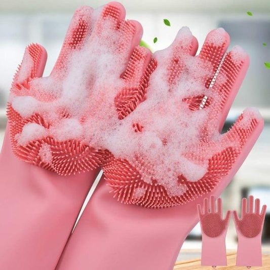 Magic Silicone Cleaning Gloves – Heat Resistant, Multipurpose Dishwashing & Scrubbing Gloves for Kitchen, Bathroom, Car & Pet Care (Pack of 2)