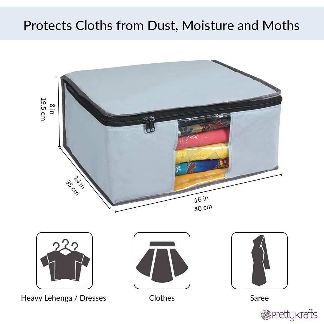 Saree Cover – Solid Non-Woven Fabric Saree Organizer with Zip Closure (Pack of 3, Grey, Fits 10–12 Sarees Each)