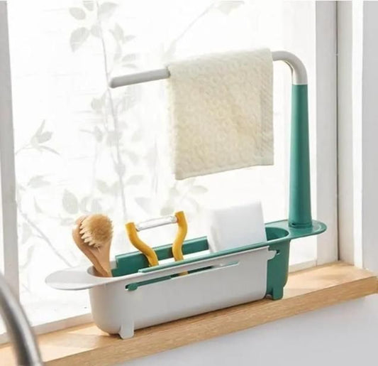Adjustable Sink Organizer – Waterproof Plastic Storage Rack for Sponges & Scrubbers (Fits 10–16 inch Sinks, Assorted Color)