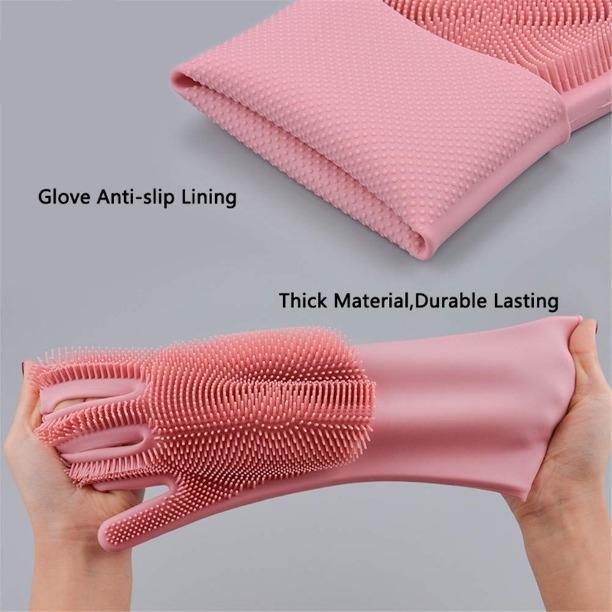 Magic Silicone Cleaning Gloves – Heat Resistant, Multipurpose Dishwashing & Scrubbing Gloves for Kitchen, Bathroom, Car & Pet Care (Pack of 2)