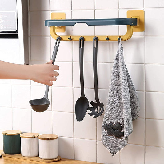 Double Layer Plastic Towel Rack with Hooks – Foldable, Wall-Mounted Multi-Purpose Organizer for Bathroom & Kitchen (Multi-Color, Pack of 1)