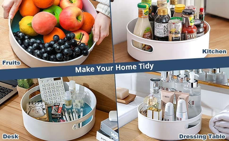 Multi-Purpose 360° Rotating Organizer Tray – Kitchen Spice Rack, Cosmetic & Bathroom Storage (Pack of 1, Off-White Cream)