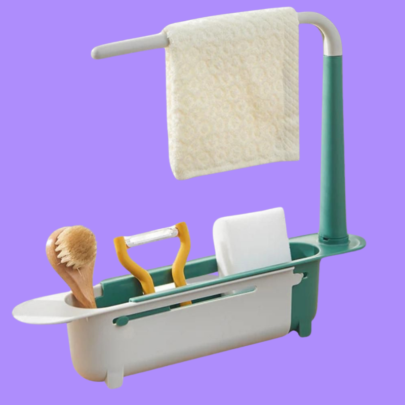 Adjustable Sink Organizer – Waterproof Plastic Storage Rack for Sponges & Scrubbers (Fits 10–16 inch Sinks, Assorted Color)