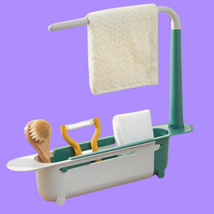 Adjustable Sink Organizer – Waterproof Plastic Storage Rack for Sponges & Scrubbers (Fits 10–16 inch Sinks, Assorted Color)