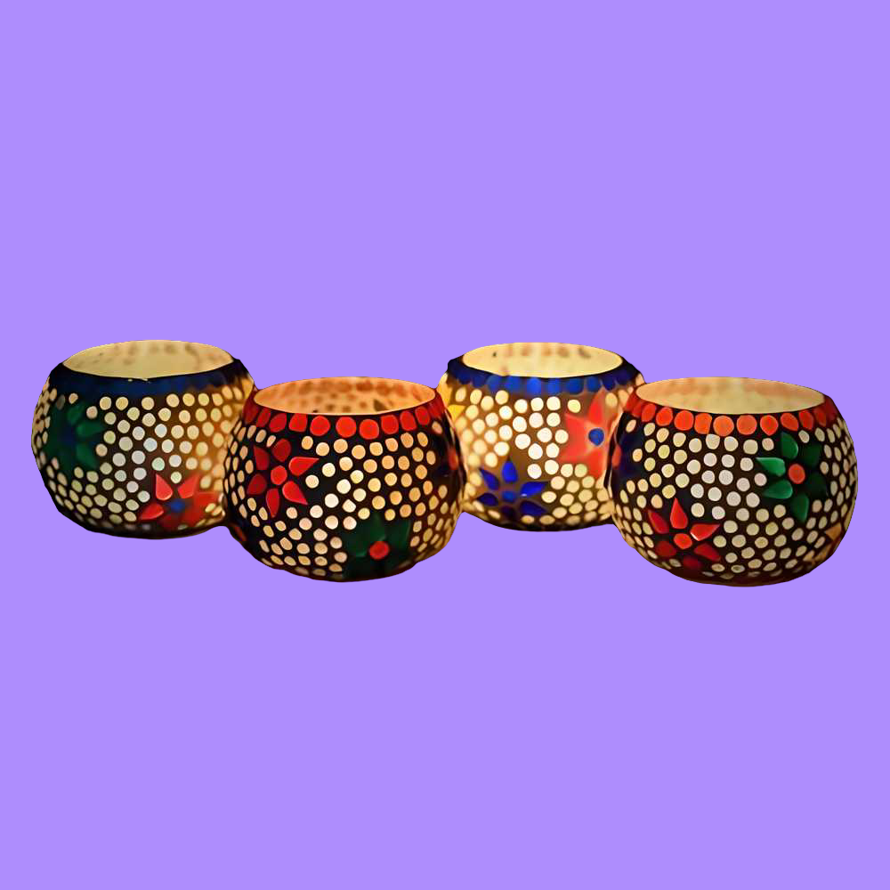 Mosaic Glass Decorative Tea Light Holders – Set of 4 .