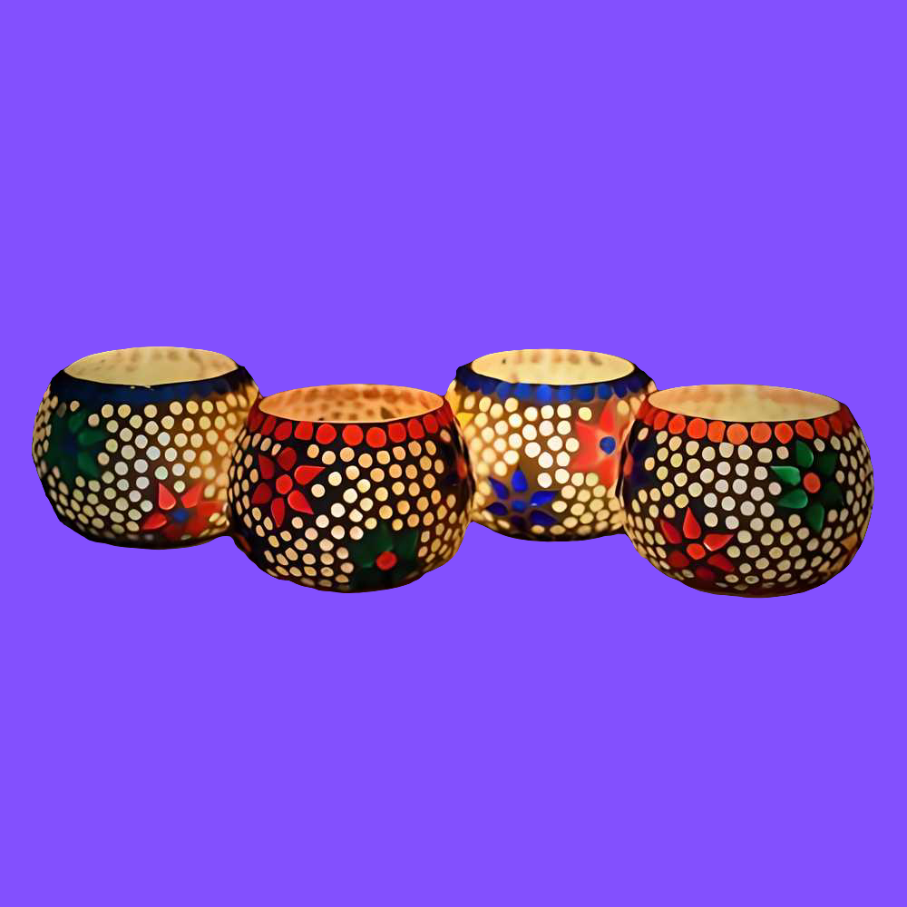 Mosaic Glass Decorative Tea Light Holders – Set of 4 .
